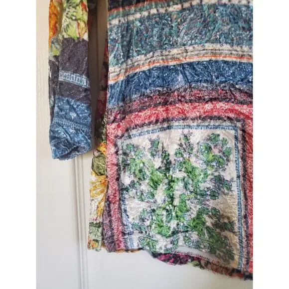 Soft Surroundings Multicolor Floral Patchwork Crushed Velvet Ashbury Top Sz PS - Picture 11 of 11